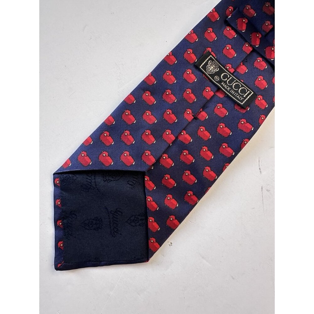 Gucci Silk Neck Tie Blue Red Sheep - Picture 4 of 6